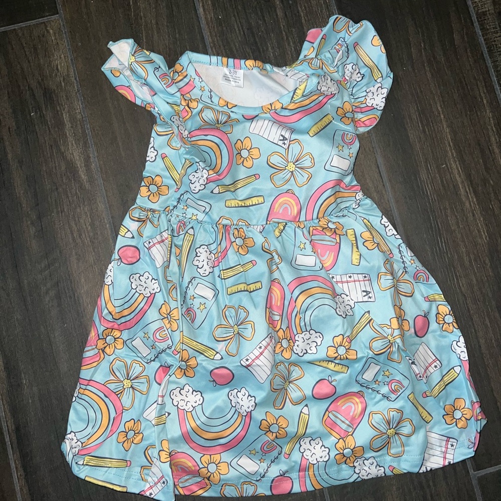 NEW Colorful Kids Dress with Rainbow and Flower Print
